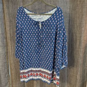 Laura Scott Women's Top Blue Red SZ 3X Boho
